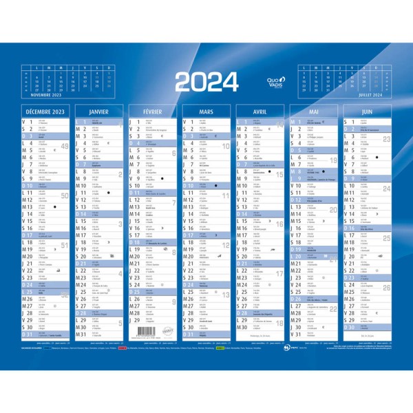 Calendrier de banque bleu 2024, 430 x 335 mm - Agenda année civile
