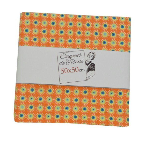 Coupon de tissu en coton 50x50 coll. Colette orange - Photo n°1