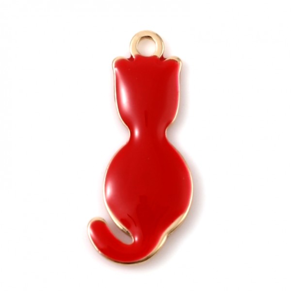 PS11733893 PAX 2 pendentifs Chat Rouge style emaillé 18 mm metal couleur Doré - Photo n°1