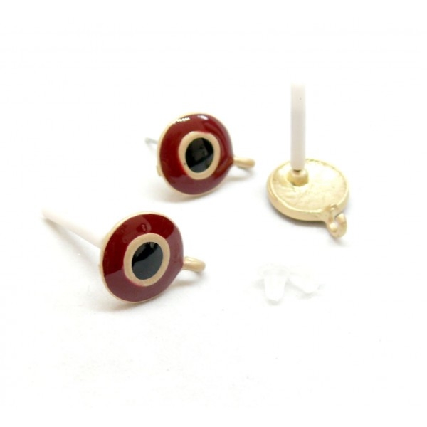 PS110118563 PAX 4 Boucles d'oreille puce style emaille 12 mm avec attache métal couleur Dore - Photo n°1