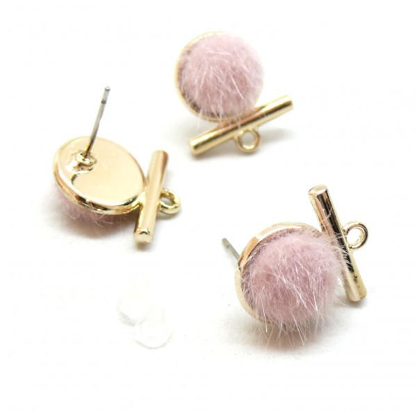 PS110118544 PAX 4 Boucles d'oreille puce à pompons Rose 12 mm avec attache métal couleur Dore - Photo n°1