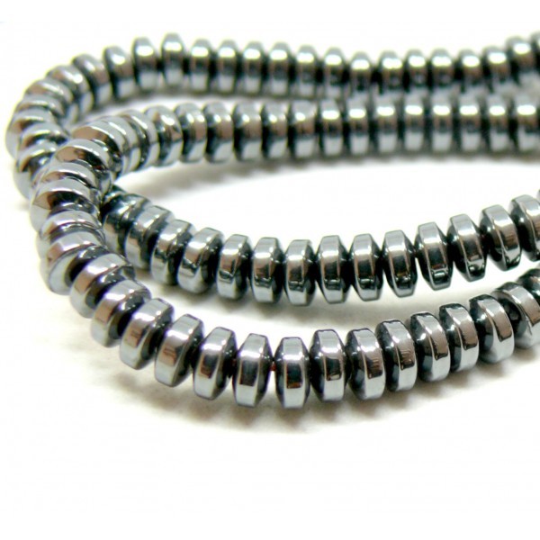 HD01523  Lot 1 fil d'environ 185 perles Rondelles, Hématite Rondelles 4 mm coloris Gris métallisé - Photo n°1