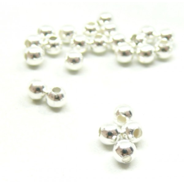 KK0133010CS PAX 40 Perles Intercalaires Bille 4mm, laiton Plaqué Argent 925 - Photo n°1