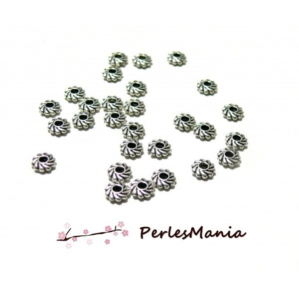 PS110100964 PAX 100 mini perles intercalaire Rondelle métal Argent Antique - Photo n°1