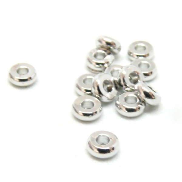 BU160420083407 PAX 20 perles intercalaires, Rondelles 4 par 1,5mm, Laiton couleur Argent Platine - Photo n°1