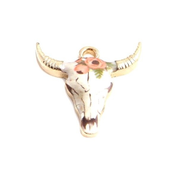 PS110152574 PAX 4 pendentifs Buffalo, Buffle Tete Vache Boho Chic style emaillé 22mm metal couleur D - Photo n°1