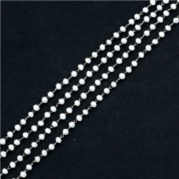 PS110236279 PAX 0.25 mètre - chaine - Perles en verre facettée Blanche 3.5 par 2mm - Acier Inoxydabl - Photo n°1