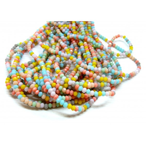 HT609B01 Lot 1 fil d'environ 190 perles Rondelles à facettes en verre 3 par 2.5mm multicolores color - Photo n°1