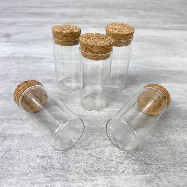 Lot de 5 petits tubes en verre, 6 cm, avec bouchon de liège, éprouvette, Soliflore diam. 29 mm - Photo n°1