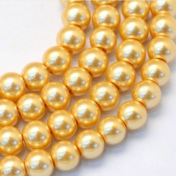 Fil de 138 perles rondes en verre nacré 6 mm fabrication bijoux DORE 2 - Photo n°2