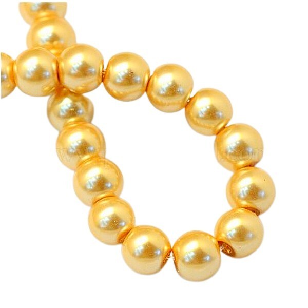 Fil de 138 perles rondes en verre nacré 6 mm fabrication bijoux DORE 2 - Photo n°1