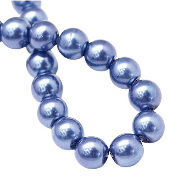 Fil de 138 perles rondes en verre nacré 6 mm fabrication bijoux BLEU - Photo n°1