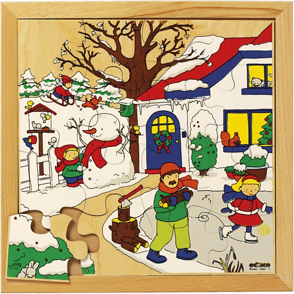 Puzzle en bois - La maison en hiver - 16 pcs - Photo n°1