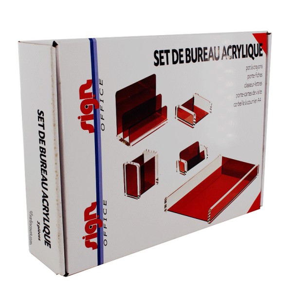 Set De Bureau Acrylique Rouge - 5 Pieces - Photo n°1