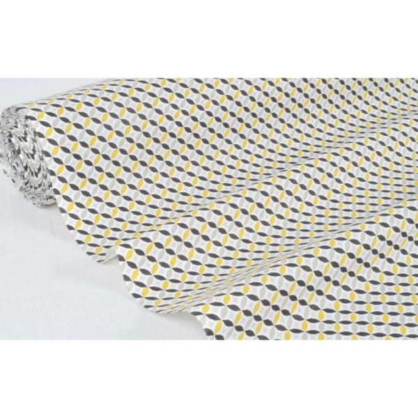 Tissu en coton coll. Cercle jaune laize 150 cm - vendu par 10 cm - Photo n°1
