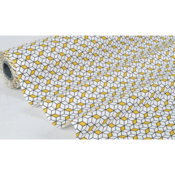 Tissu en coton coll. Cube jaune laize 150 cm - vendu par 10 cm - Photo n°1