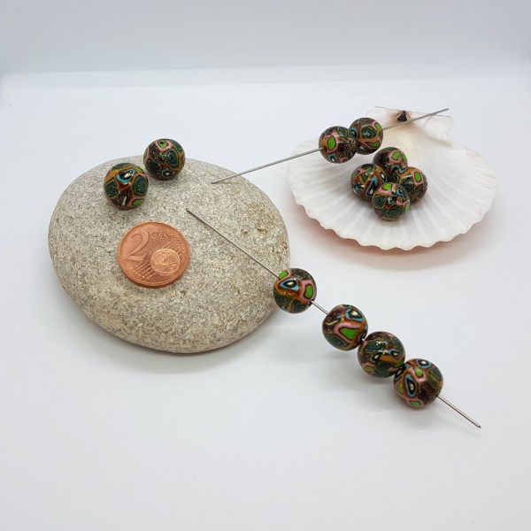 12 Perles en Fimo rondes Ø 12 mm pour création de bijoux 0-2-V - Photo n°1