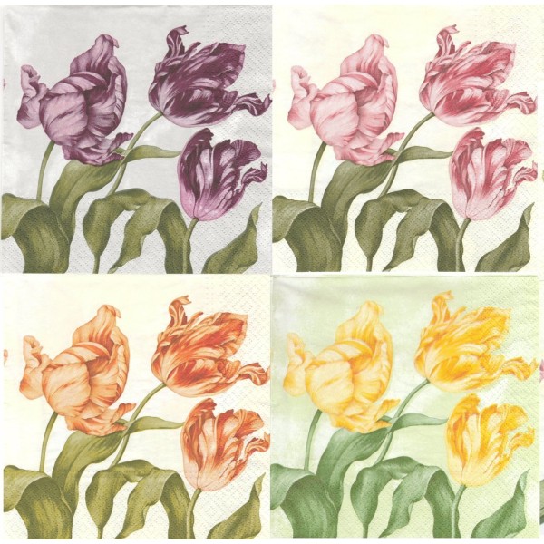 4 Serviettes en papier différentes Tulipes Format Lunch Decoupage Decopatch SDL-0230xx Paw - Photo n°1
