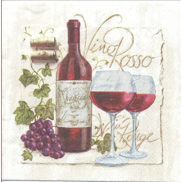4 Serviettes en papier Vin Rouge  Format Cocktail Decoupage Decopatch 12506995 Ambiente - Photo n°1