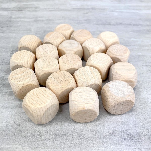 Lot de 20 Cubes en bois de hêtre, 2,5 cm, non traité, blanchi, dés de 25 mm à customiser - Photo n°1