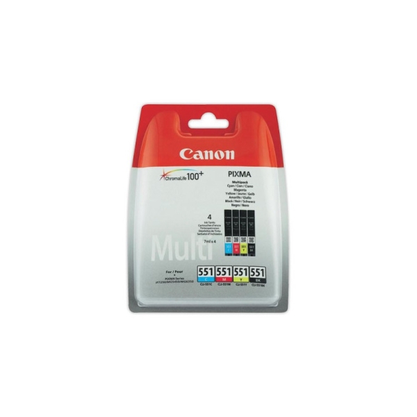 4 cartouches imprimantes Canon Pack CLI-551 noir cyan magenta jaune - Photo n°1