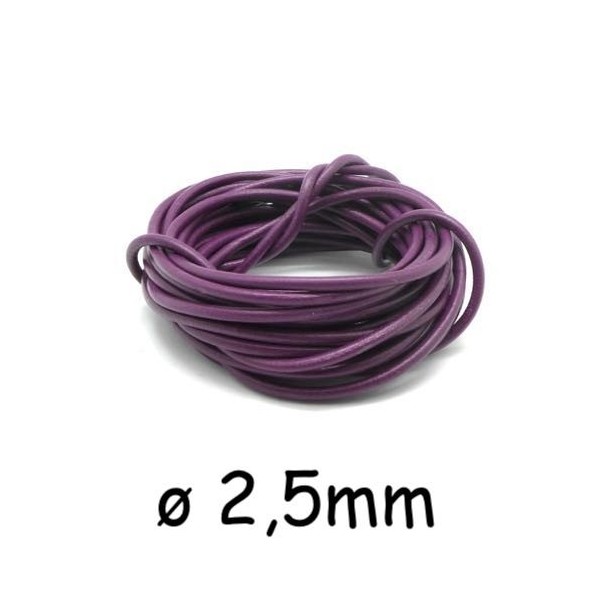 2m Cordon Cuir 2,5mm De Couleur Violet Mauve - Photo n°1