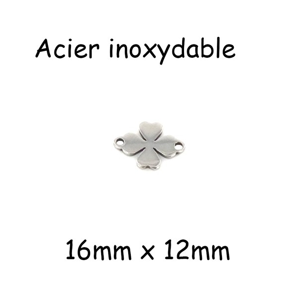 5 Perles Connecteur Trèfle À 4 Feuilles Porte-bonheur En Acier Inox Argenté - 16mm X 12mm - Photo n°1