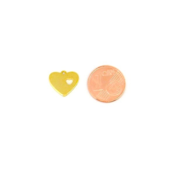 2 Breloques Coeur Avec Coeur Évidé En Acier Inoxydable Doré - 13mm X 11mm - Photo n°2