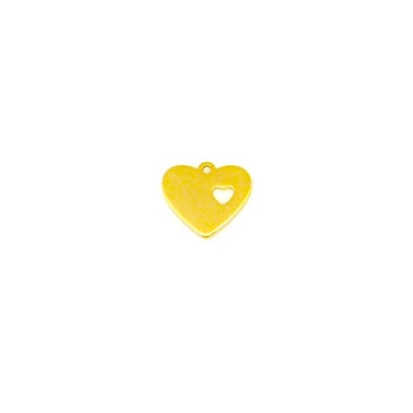 2 Breloques Coeur Avec Coeur Évidé En Acier Inoxydable Doré - 13mm X 11mm - Photo n°3