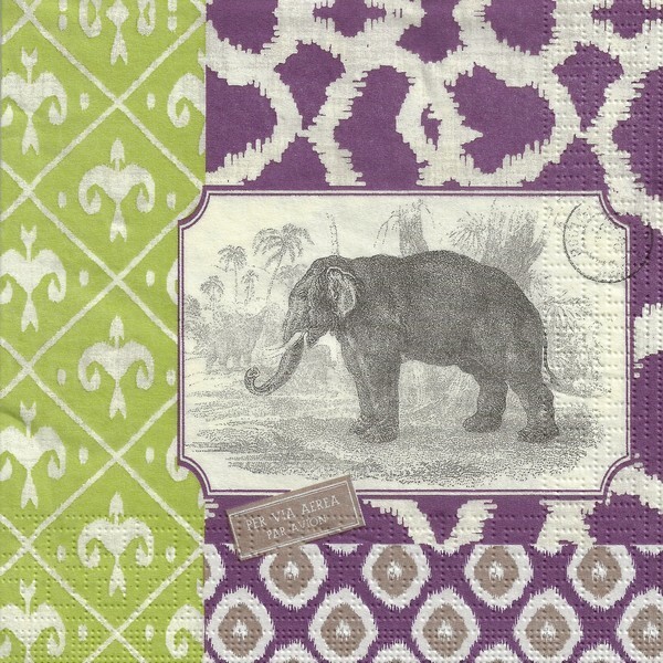 4 serviettes en papier découpage collage 33 cm ELEPHANT JAIPUR - Photo n°1