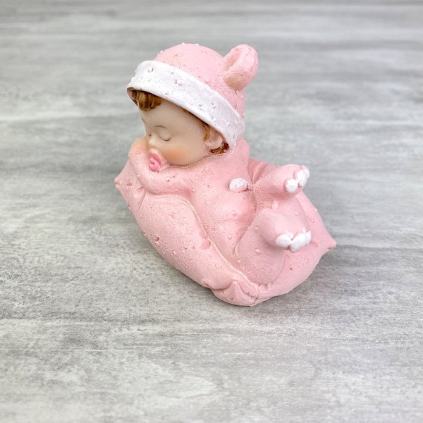 Bébé Fille sur Coussin rose, dim. 7,6 x 6 cm, figurine en Résine pour Babyshower, baptême - Photo n°3