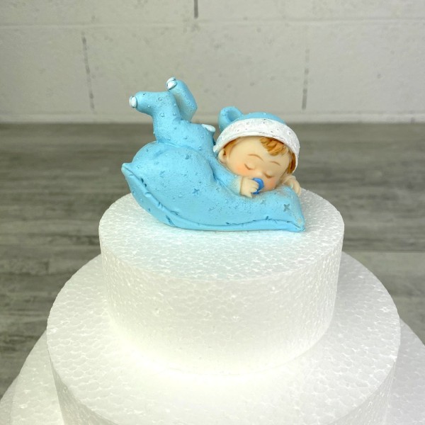 Bébé garçon sur Coussin bleu, dim. 7,6 x 6 cm, figurine en Résine pour Baby shower, baptême - Photo n°4