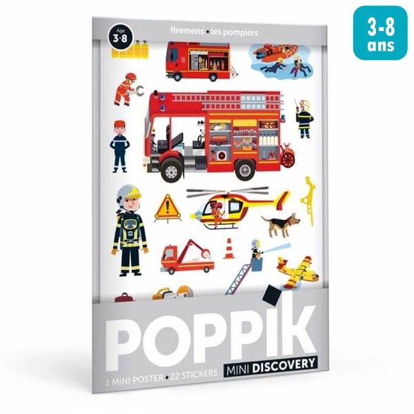 Kit gommettes Découvertes Poppik - Pompiers - 1 mini poster à compléter - Photo n°1