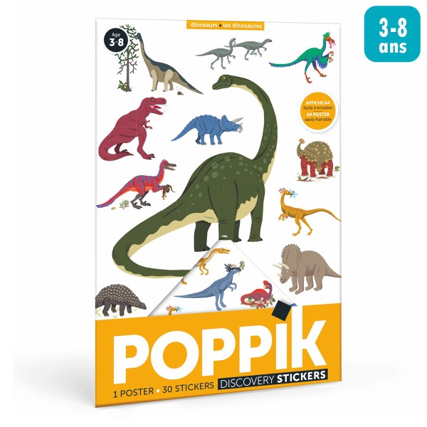 Kit gommettes Découvertes Poppik - Dinosaures - 1 mini poster à compléter - Photo n°1