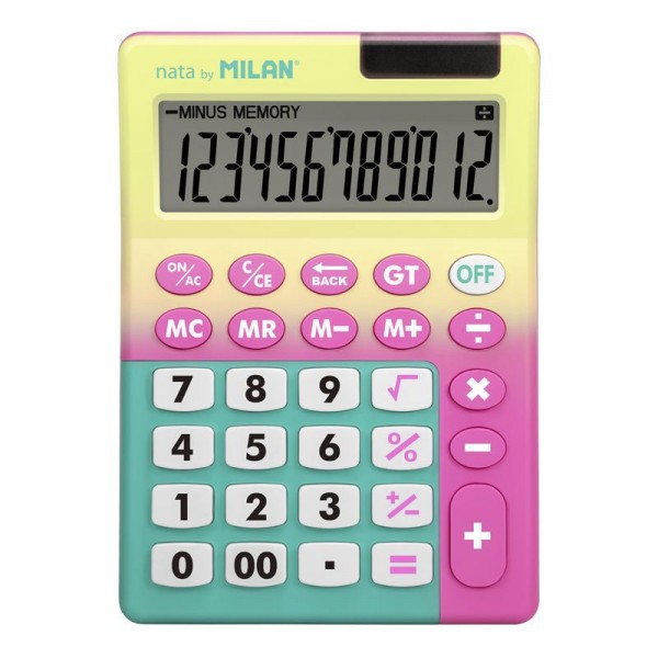 Calculatrice de bureau - 12 chiffres - Piles et solaire - Sunset - Jaune Rose Milan - Photo n°1