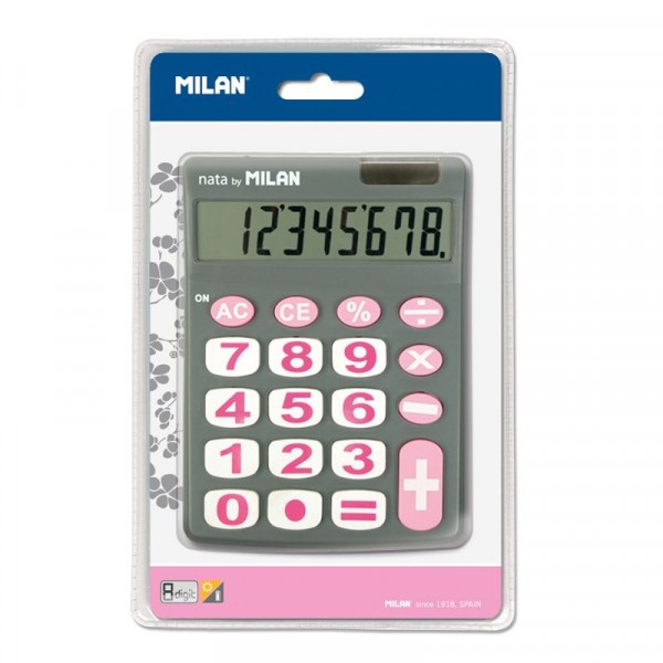 Calculatrice de bureau - 8 chiffres - Rose et gris - Grosses touches - Piles et solaire - Photo n°2