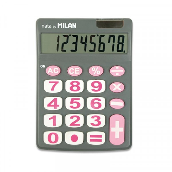 Calculatrice de bureau - 8 chiffres - Rose et gris - Grosses touches - Piles et solaire - Photo n°1