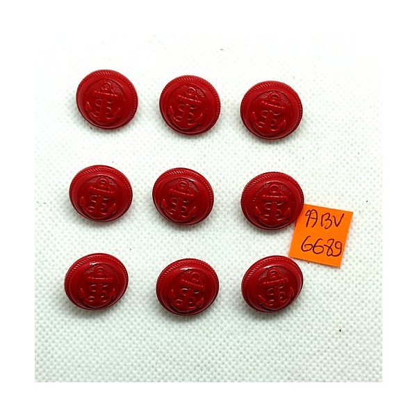 9 Boutons en résine rouge - une ancre - 18mm - ABV6689 - Photo n°1