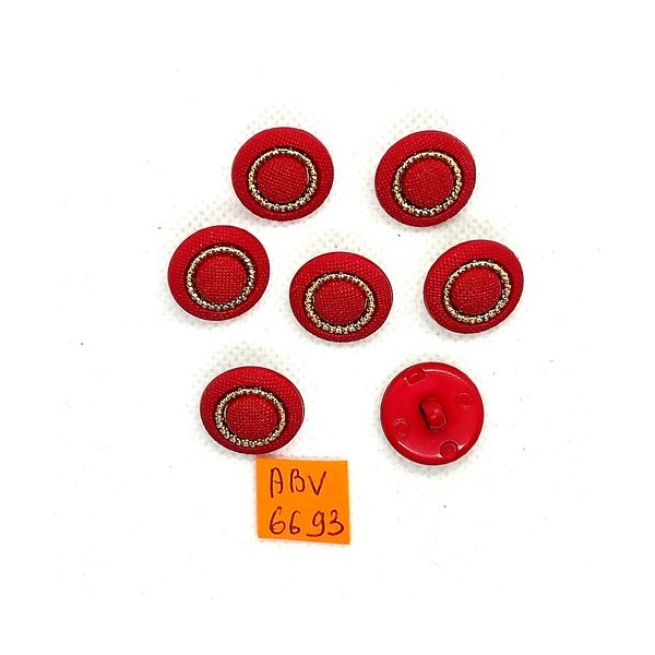 7 Boutons en résine rouge et doré - 18mm - ABV6693 - Photo n°1