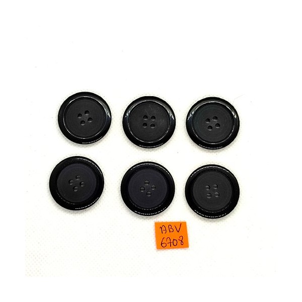 6 Boutons en résine noir et gris - 27mm - ABV6708 - Photo n°1