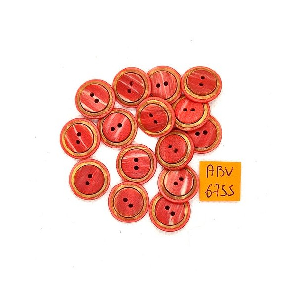 15 Boutons en résine rouge et marron - 15mm - ABV6755 - Photo n°1