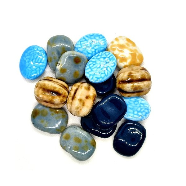 16 Perles en céramique - multicolore- taille diverse - 1 - Photo n°1
