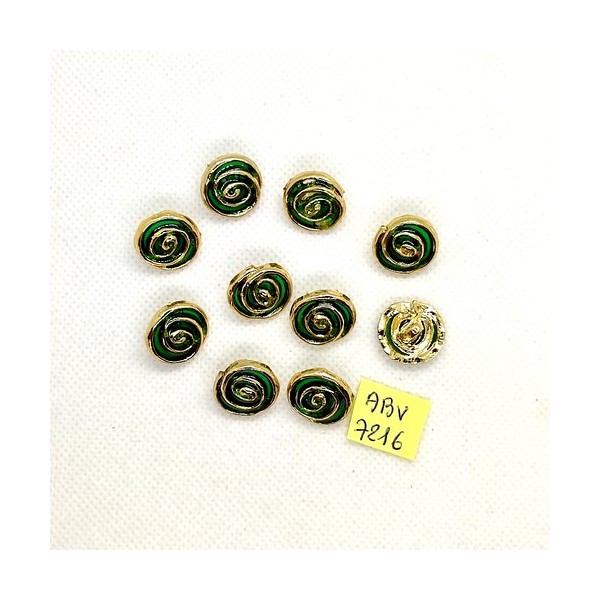 10 Boutons en résine vert et doré - 15mm - ABV7216 - Photo n°1