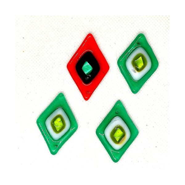 4 Pendentifs en verre - 3 vert et 1 rouge - 40x27mm - S - Photo n°1