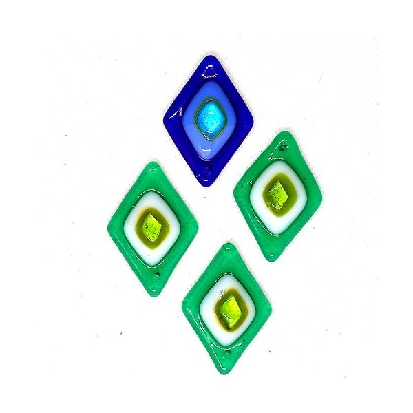 4 Pendentifs en verre - 3 vert et 1 bleu - 40x27mm - S - Photo n°1