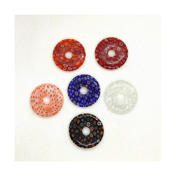 6 Pendentifs donuts millefiori en verre - multicolore - 35mm - Photo n°1