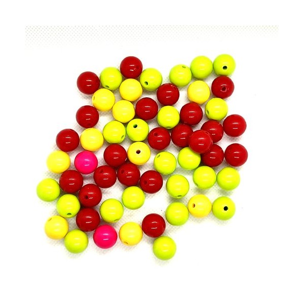 Lot de 57 perles en résine multicolore - 13mm - Photo n°1