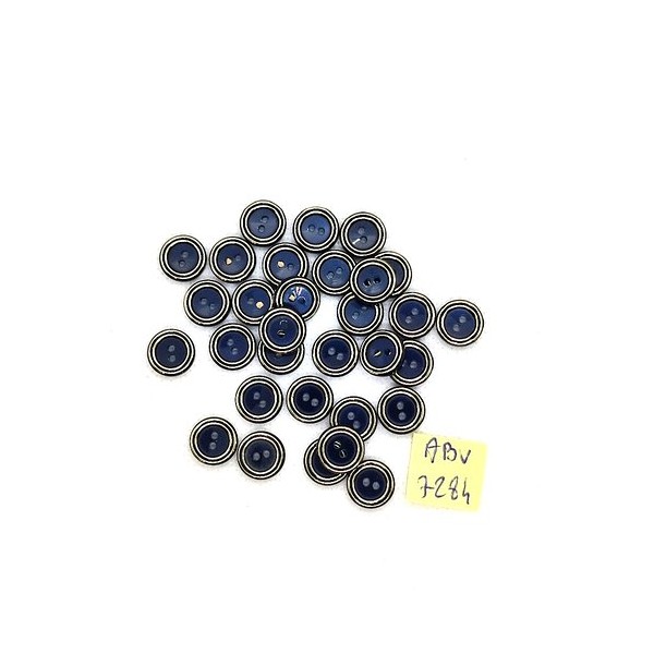 31 Boutons en résine bleu foncé et doré - 10mm - ABV7284 - Photo n°1
