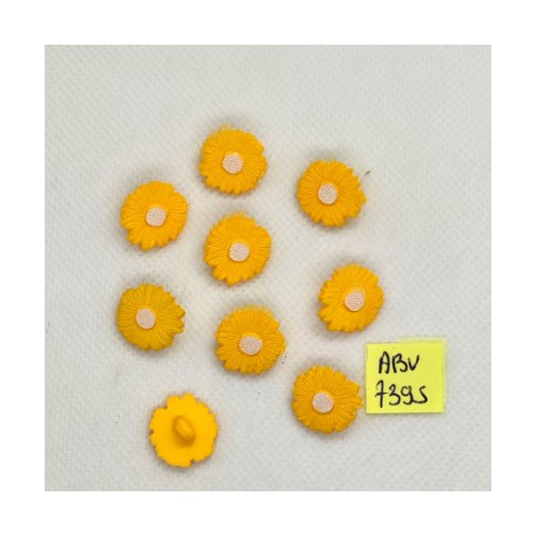 9 Boutons fleurs en résine jaune et blanc - 14mm - ABV7395 - Photo n°1