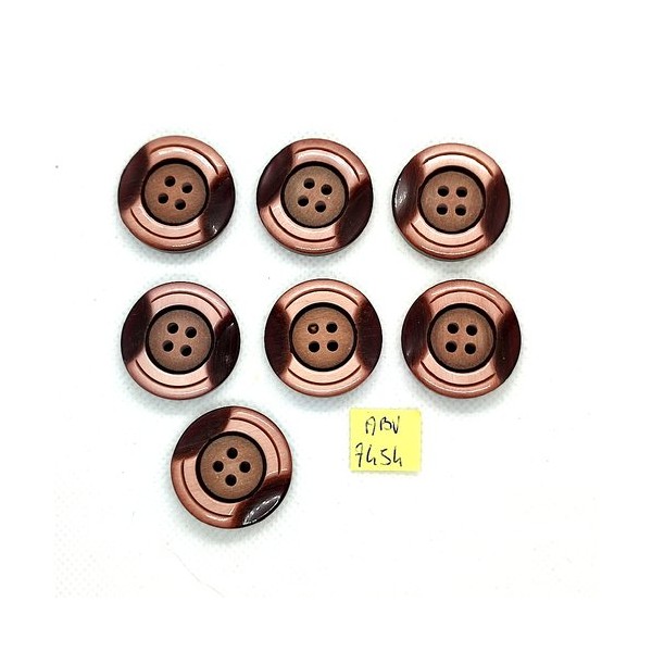 7 Boutons en résine rose et marron - 27mm - ABV7454 - Photo n°1
